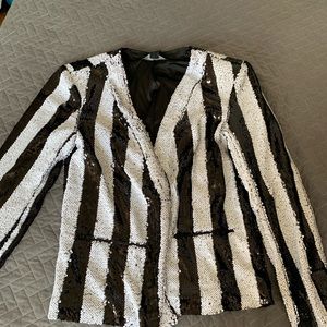 Black and White striped sequin blazer.